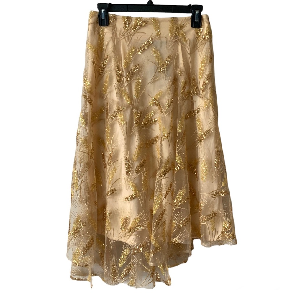 Anthropologie Eva Franco Ellen Gilded Wheat Skirt Embroidered Sequin Embellished